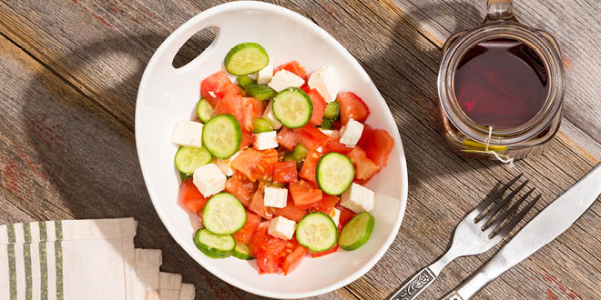 Tomato and goat cheese salad